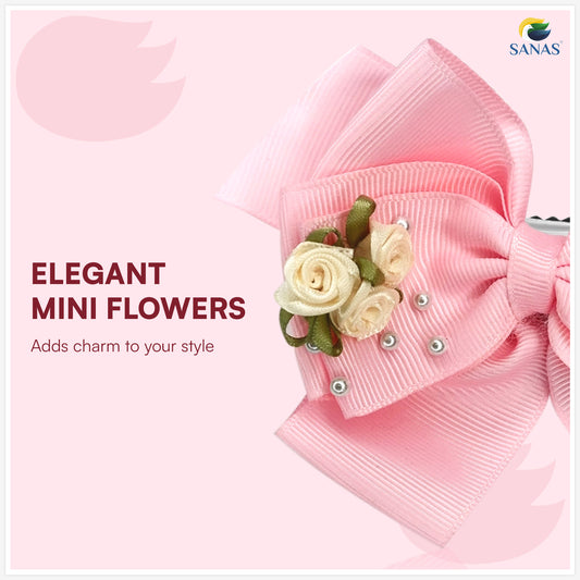 Stylish pink peach hair clips for girls with pearl decorative bows