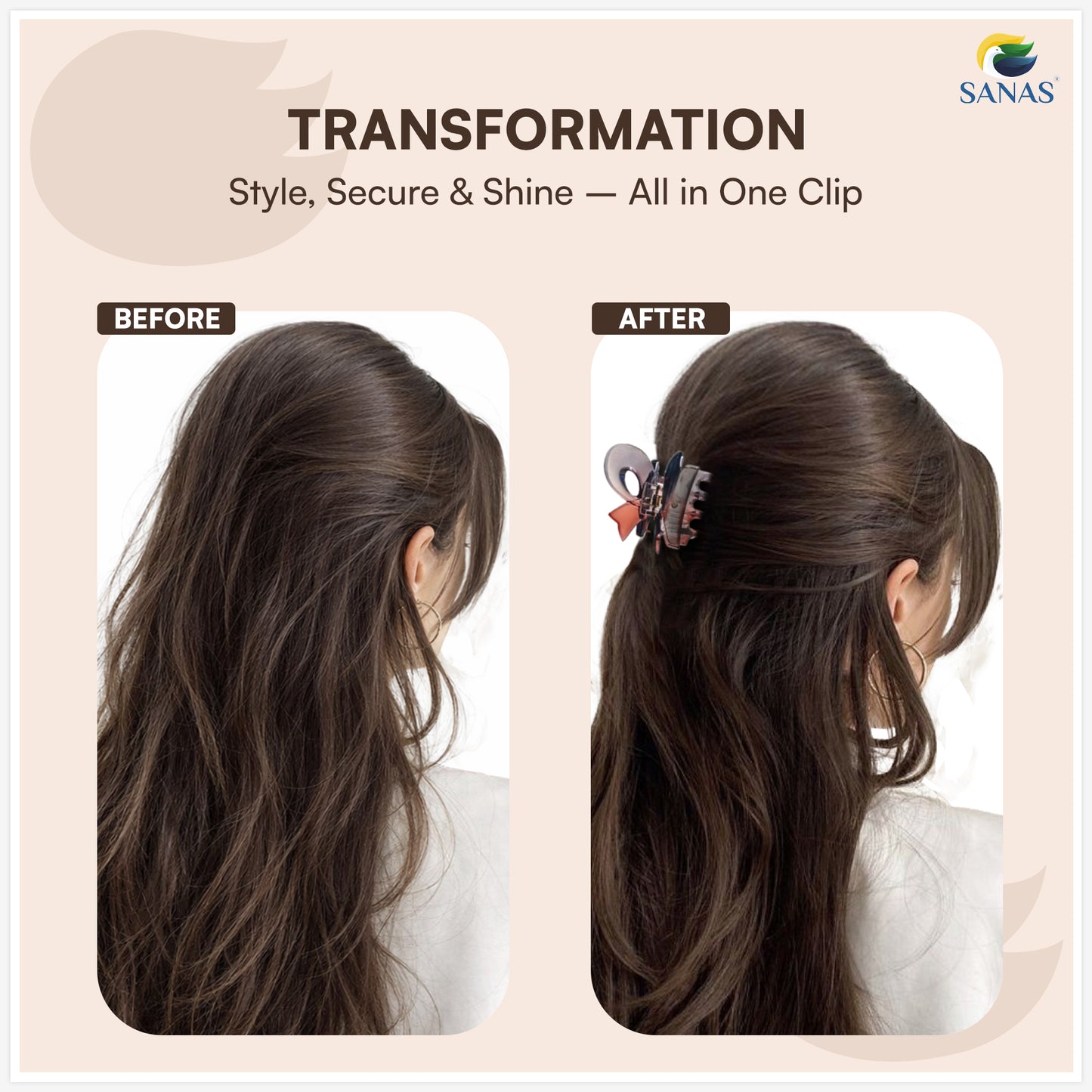 SANAS (3 Pcs) Bow Hair Clips Stylish Clutchers Aesthetic Claw Clips Hair Accessories for Women and Girls Black Brown and Dual Tone (3 Pcs)