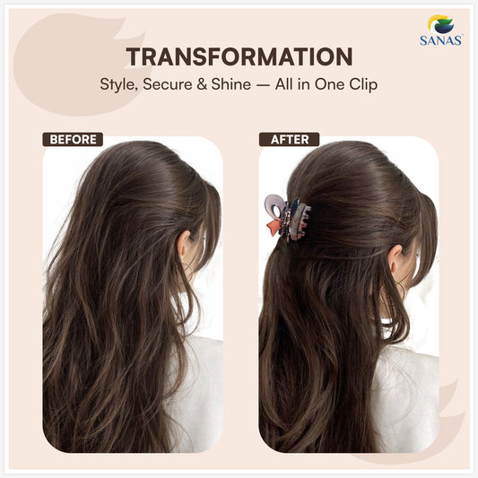 SANAS (3 Pcs) Bow Hair Clips Stylish Clutchers Aesthetic Claw Clips Hair Accessories for Women and Girls Black Brown and Dual Tone (3 Pcs)