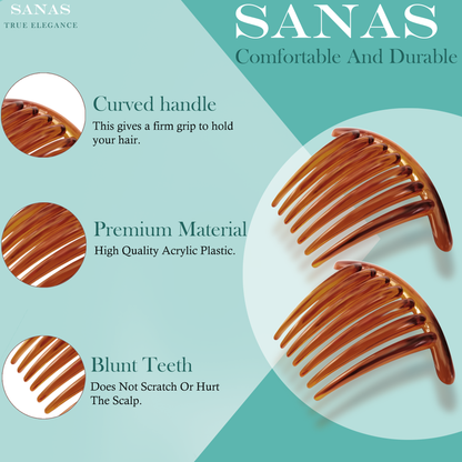 Sanas Wide Tooth Comb For Women Hair - 2Pc (Dark Brown)