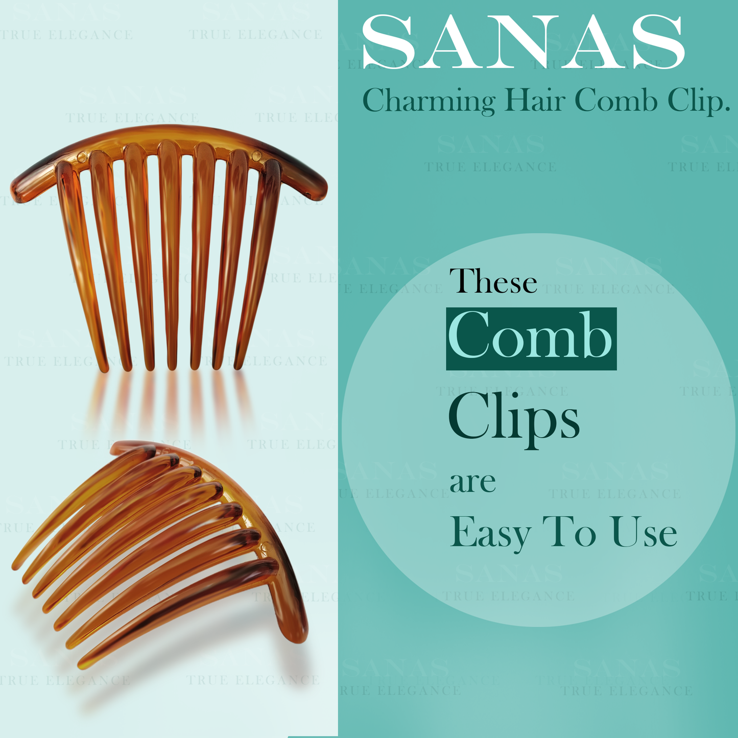Sanas Wide Tooth Comb For Women Hair - 2Pc (Dark Brown)