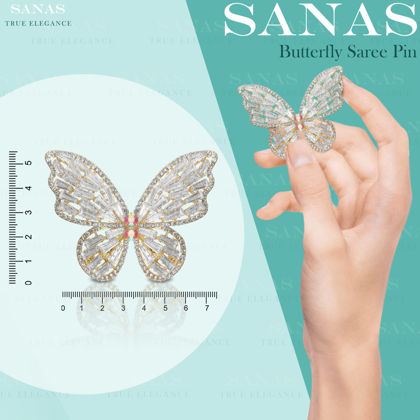 Sanas Crystal Butterfly Hair Clip - 1Pc