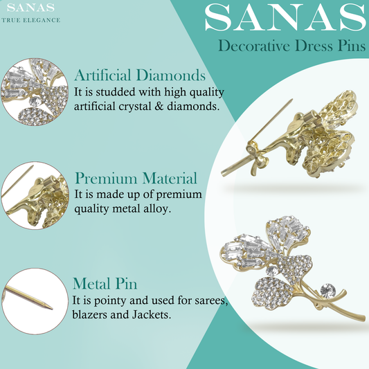 Sanas Big Flower Crystal Brooch Pin - 1Pc