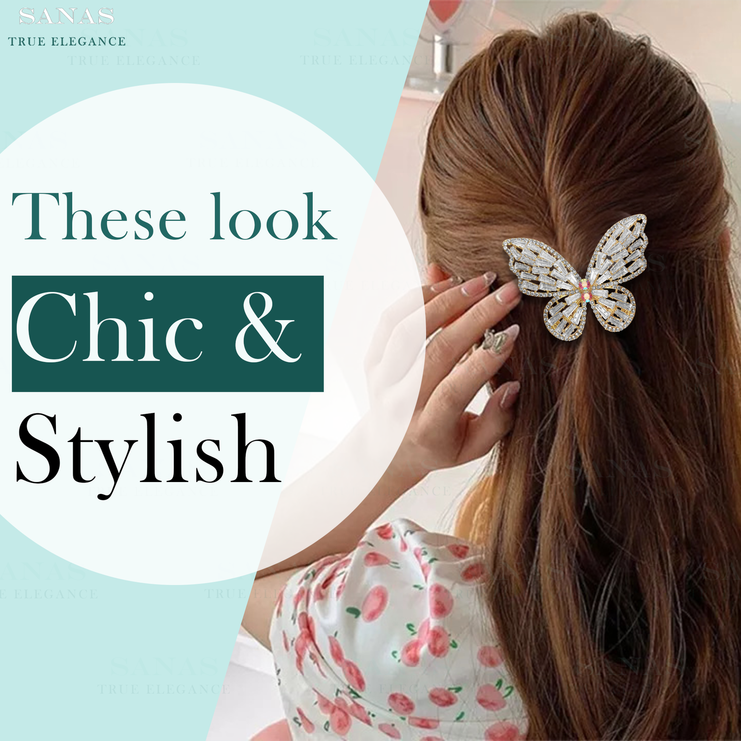 Sanas Crystal Butterfly Hair Clip - 1Pc