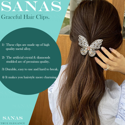 Sanas Crystal Butterfly Hair Clip - 1Pc
