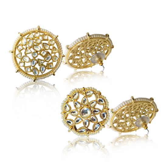 Sanas Pearl and Kundan Traditional Studs - 2Pcs