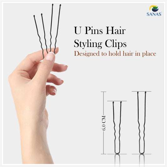 Black U-shaped hair pins for bun styling – Sanas professional pack of 100