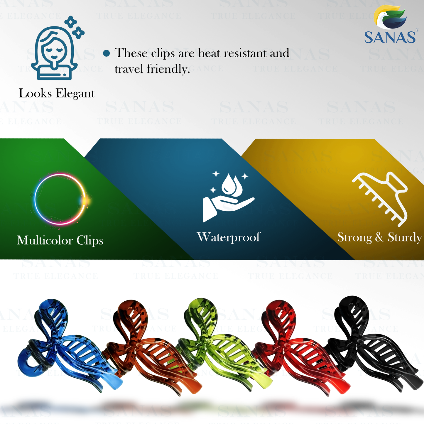 Sanas Multicolor Bow Hair Clamp - 3Pcs