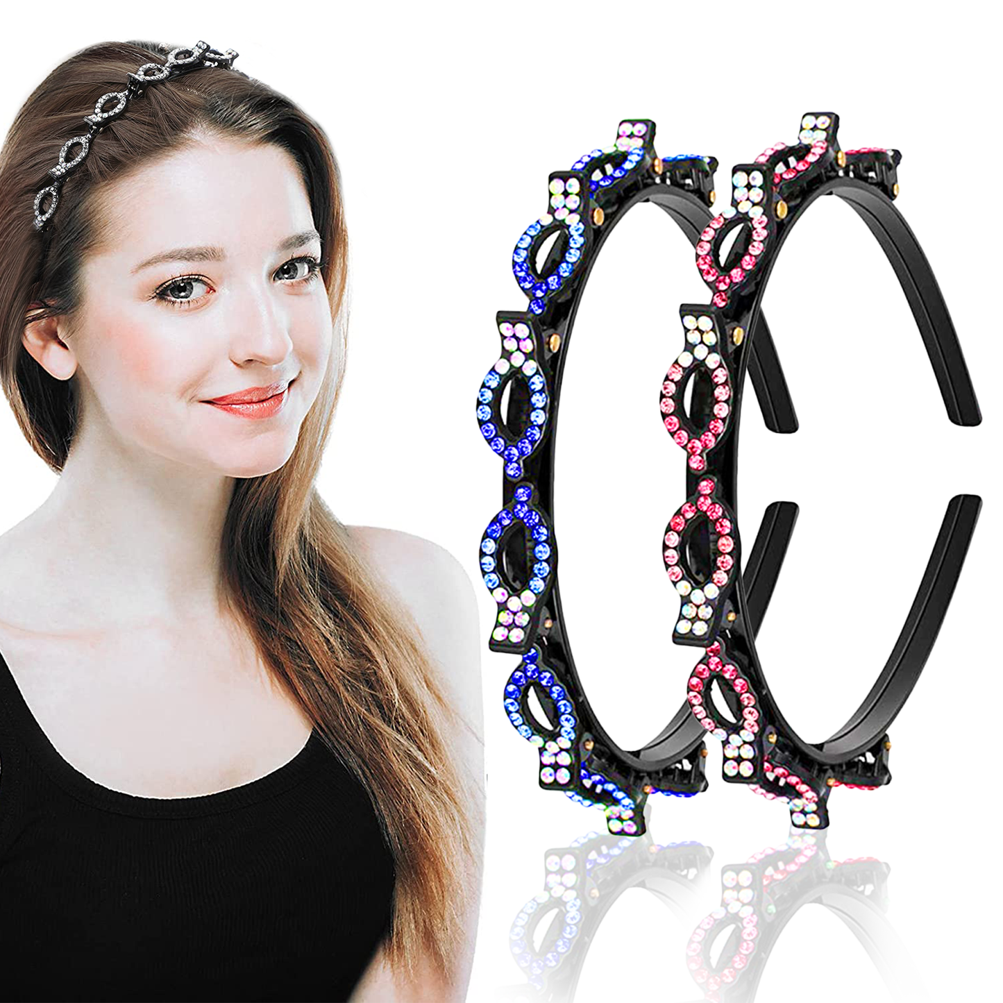 Braided double layer headband for women rhinestone hair band