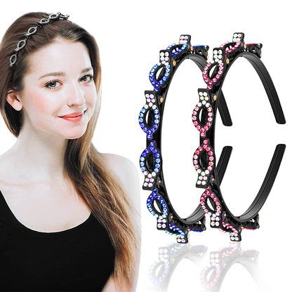 Braided double layer headband for women rhinestone hair band