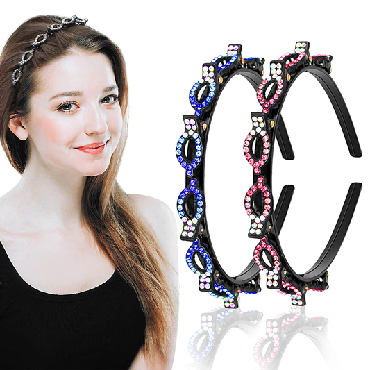 Braided double layer headband for women rhinestone hair band