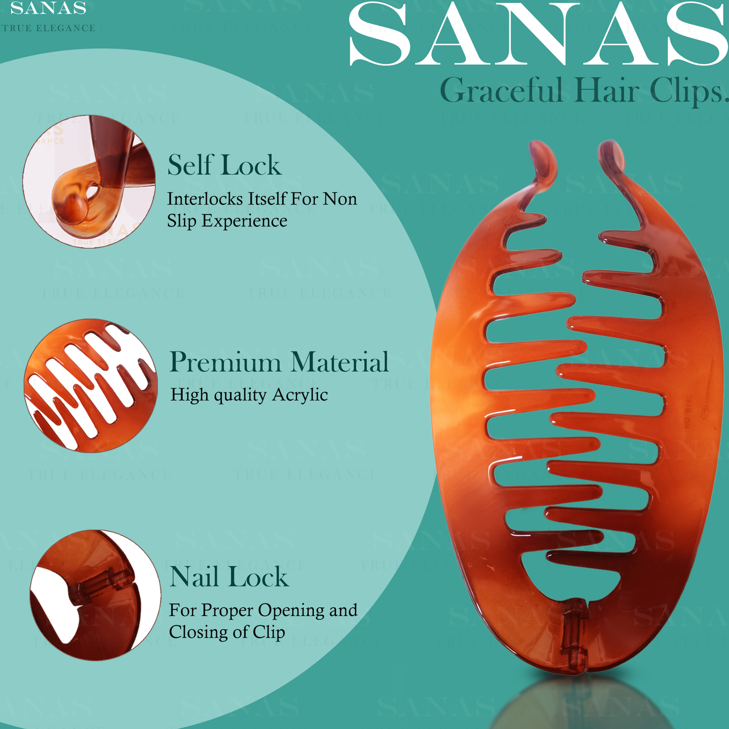 Sanas Large Fishtail Banana Hair Clip - 2Pcs