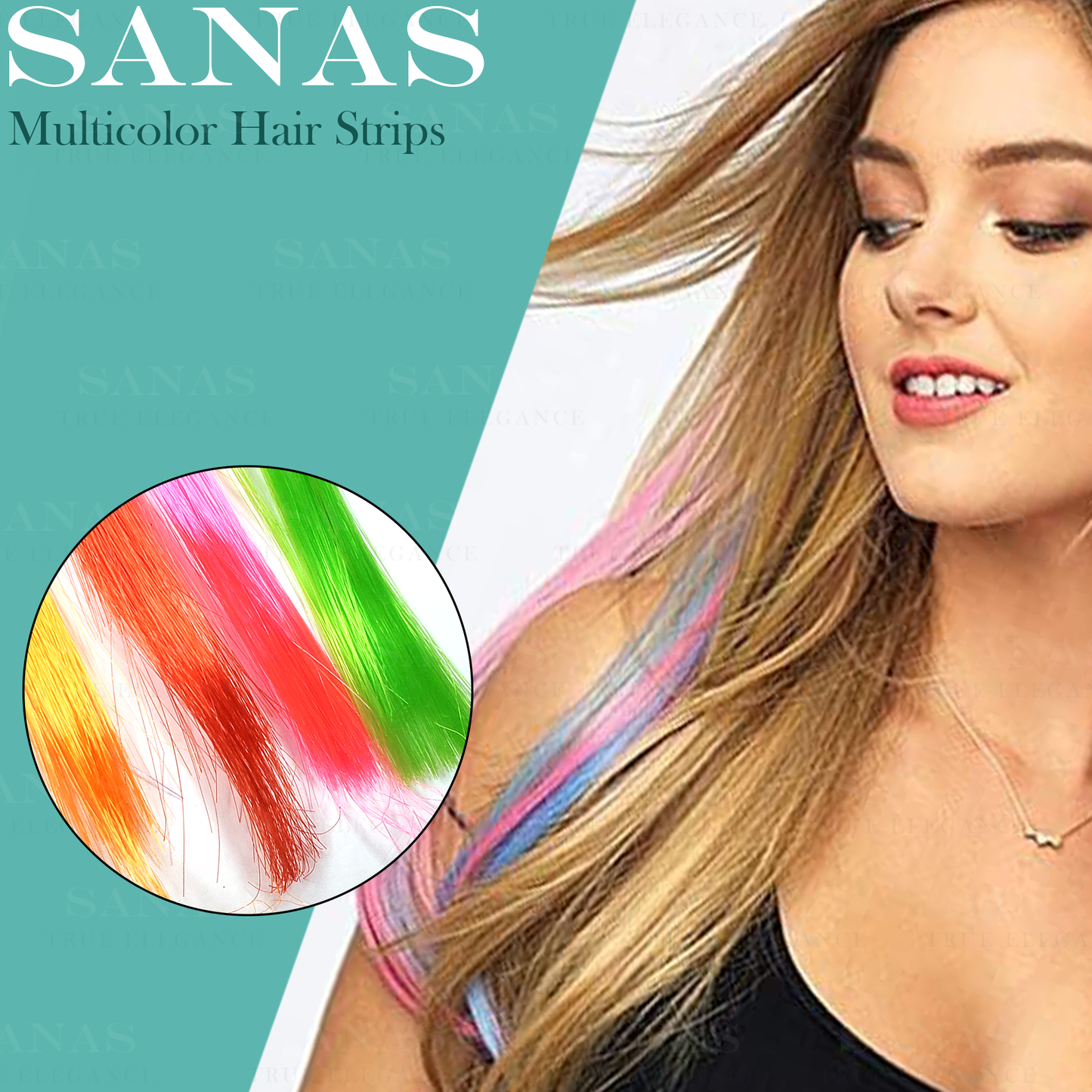 Sanas Artificial Coloured Hair Extensions For Kids - 6Pcs