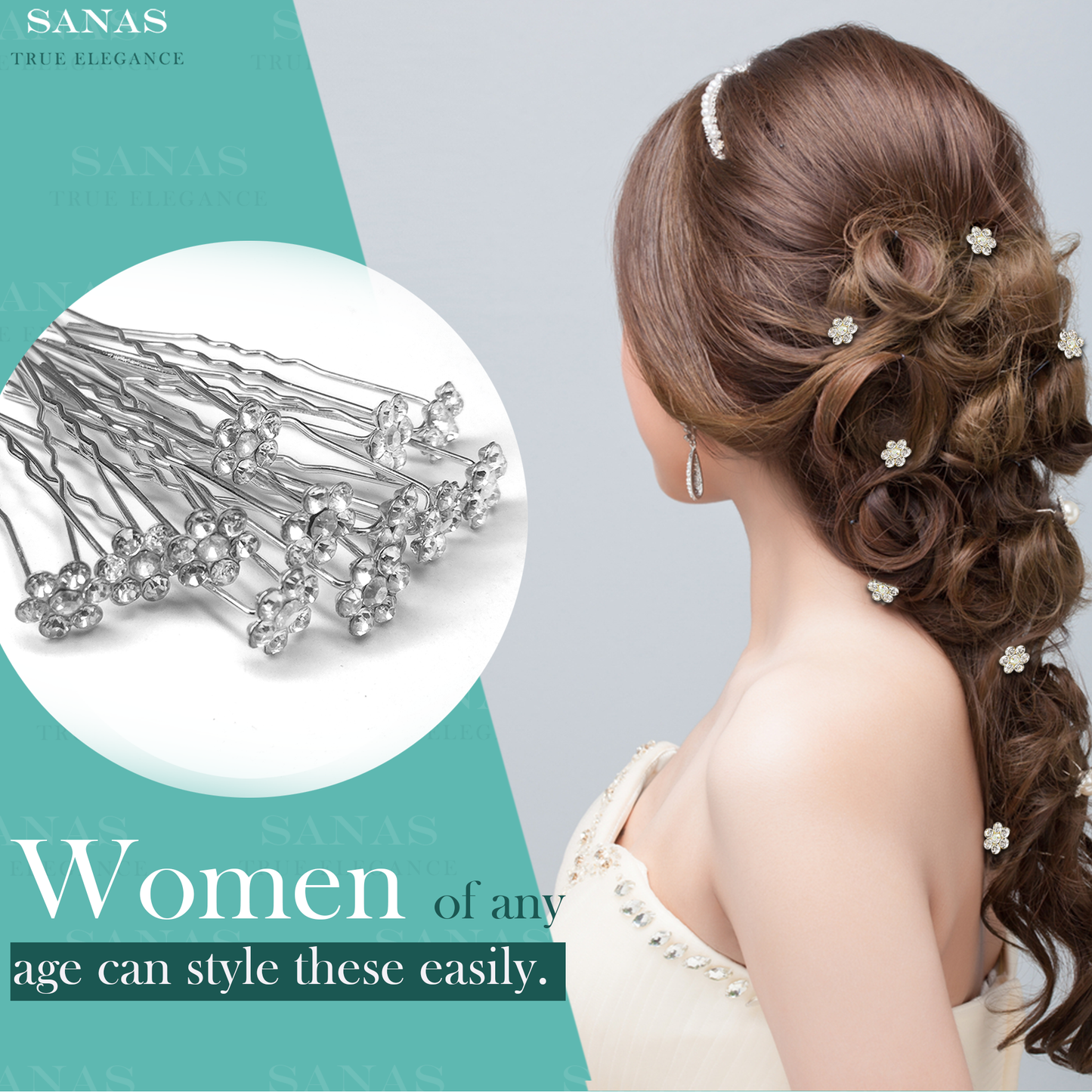Sanas Updo Hair Accessories Rhinestone - 24Pcs
