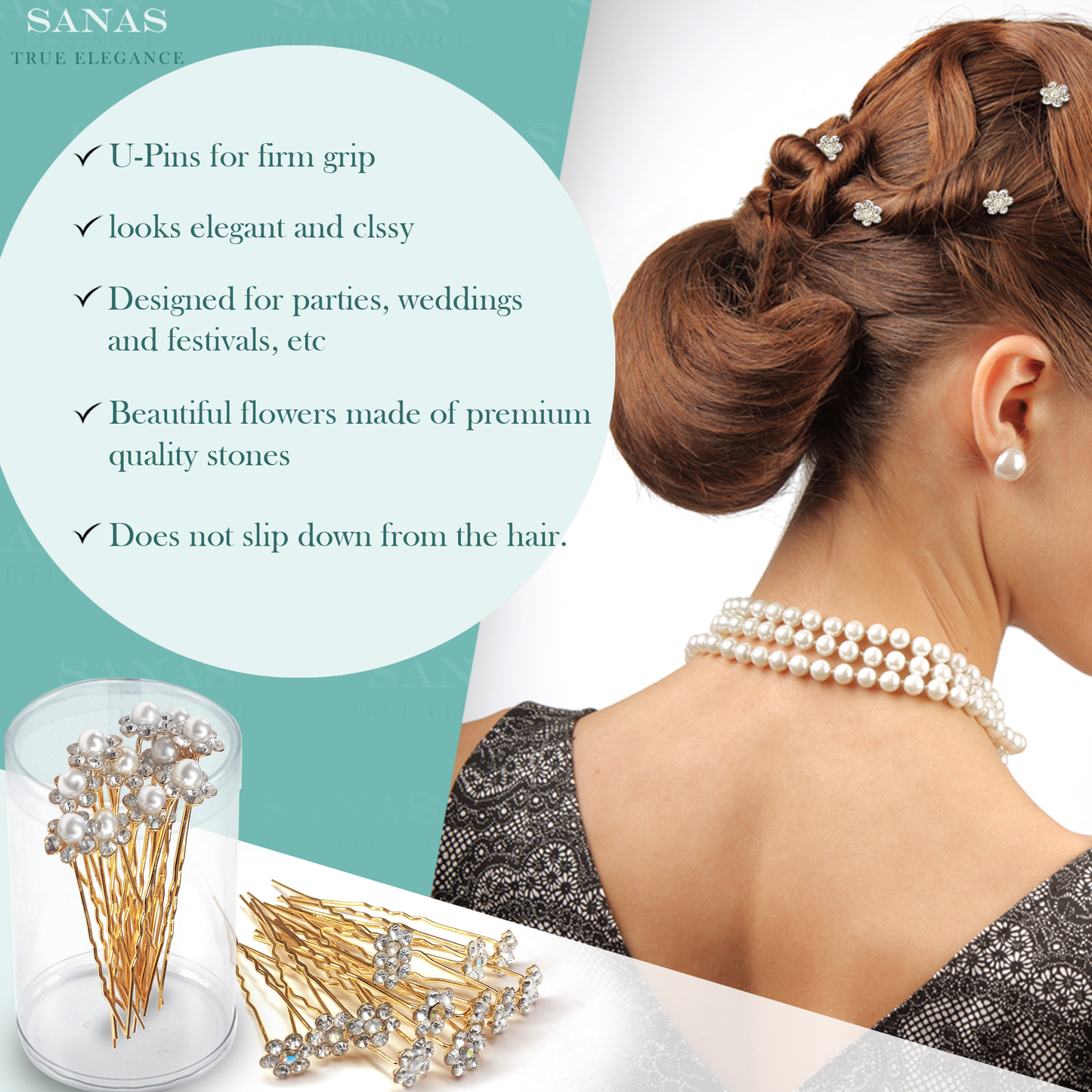 Sanas Updo Hair Accessories Rhinestone - 24Pcs