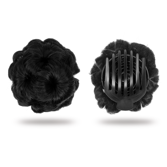 Natural looking synthetic messy bun hairpiece for instant volume
