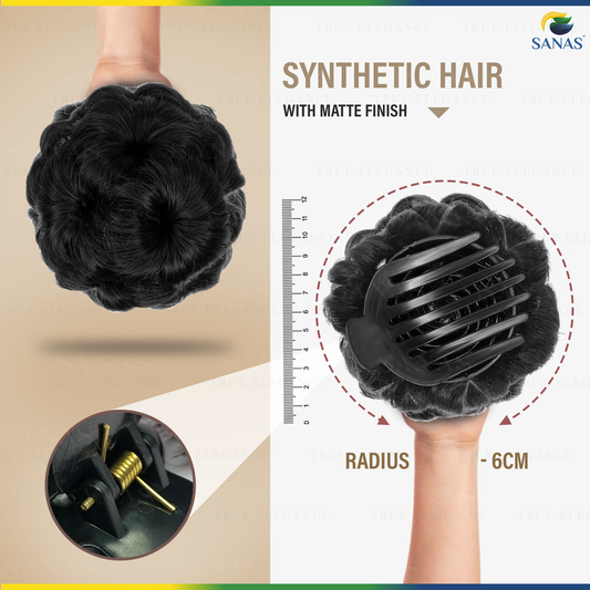 SANAS black clip in hair bun extension for women and girls
