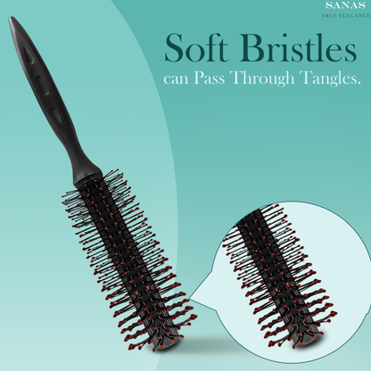 Soft bristle round brush for curly and straight hair