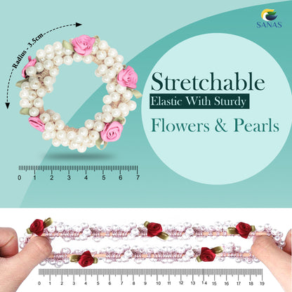 Sanas Pearl Flower 5Pcs Rubber Band - 5Pcs Hair Accessories