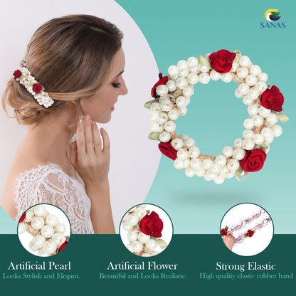 Sanas Pearl Flower 5Pcs Rubber Band - 5Pcs Hair Accessories