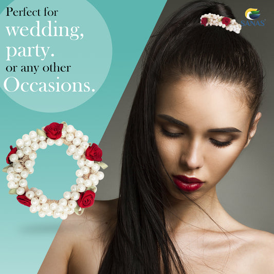 Sanas Pearl Flower 5Pcs Rubber Band - 5Pcs Hair Accessories