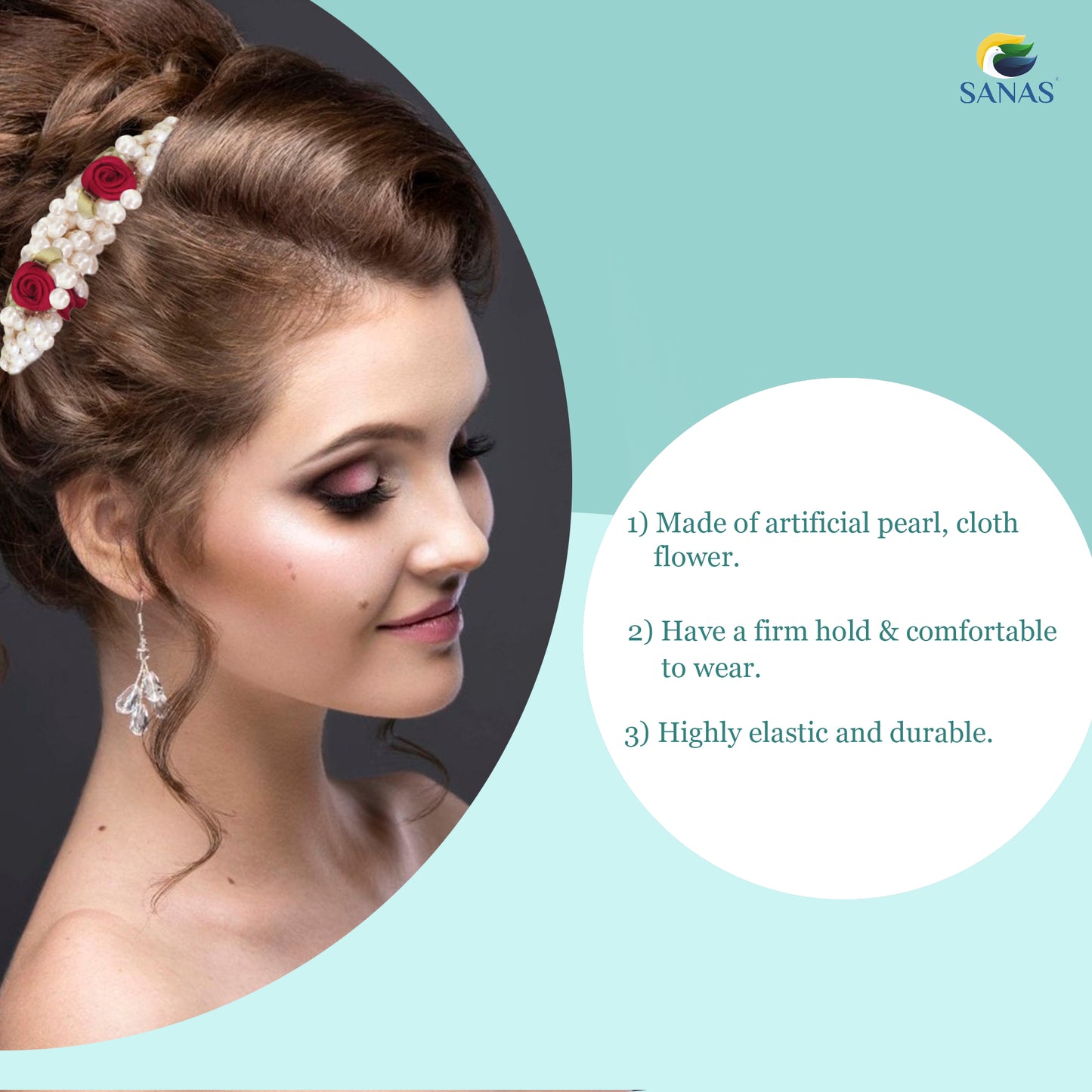 Sanas Pearl Flower 5Pcs Rubber Band - 5Pcs Hair Accessories