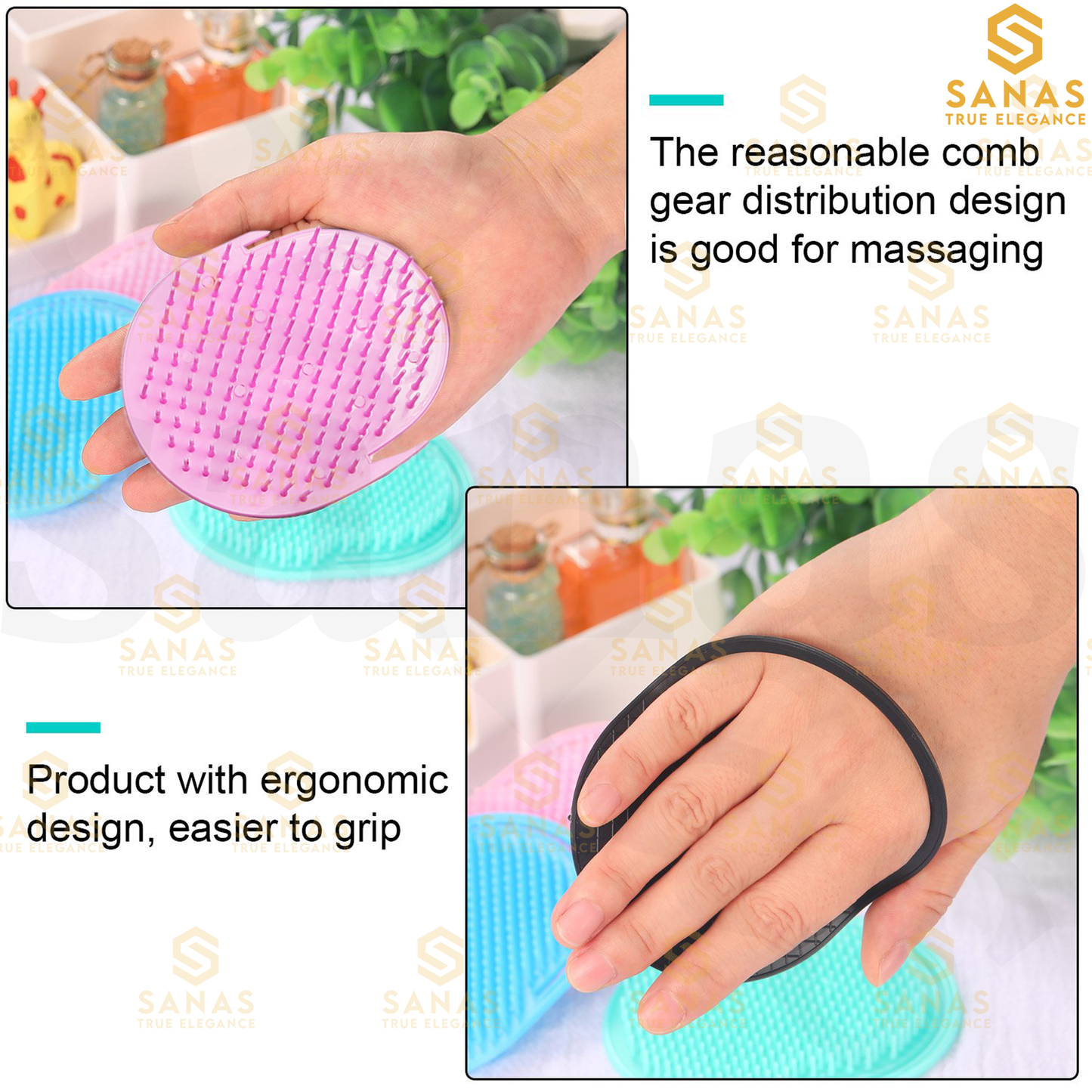 Sanas Soft Rubber Teeth Pocket Comb - 3Pcs