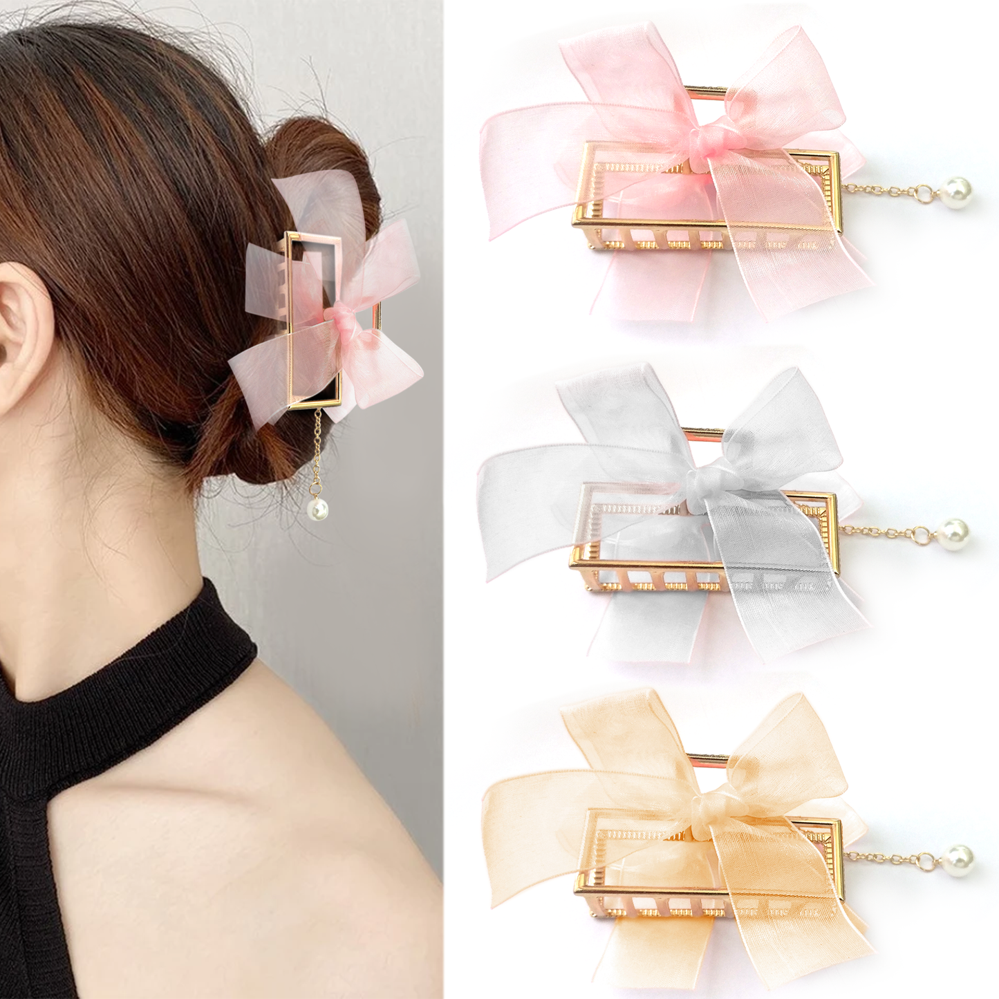 Sanas Hair Bow Metal Clips 3Pcs
