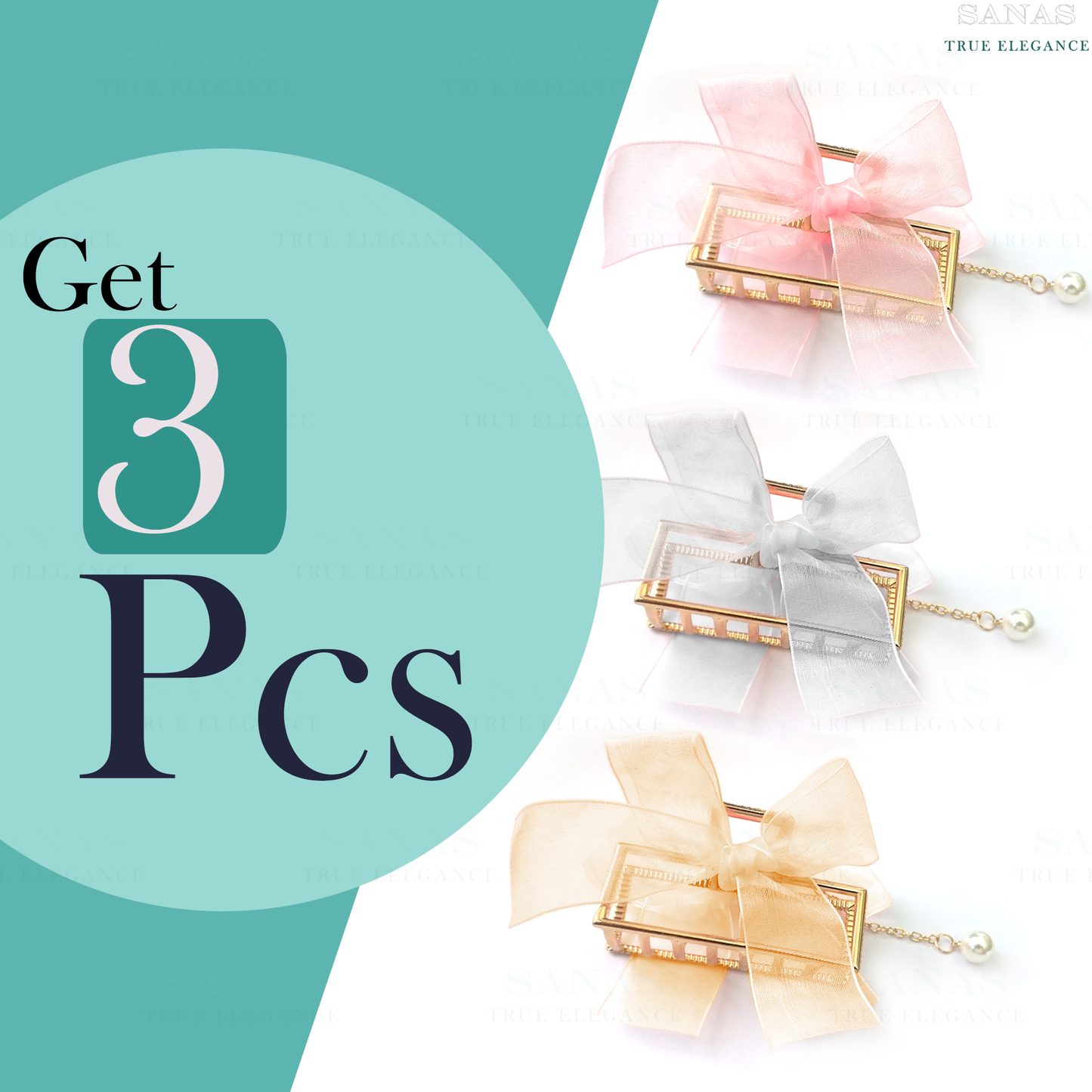 Sanas Hair Bow Metal Clips 3Pcs