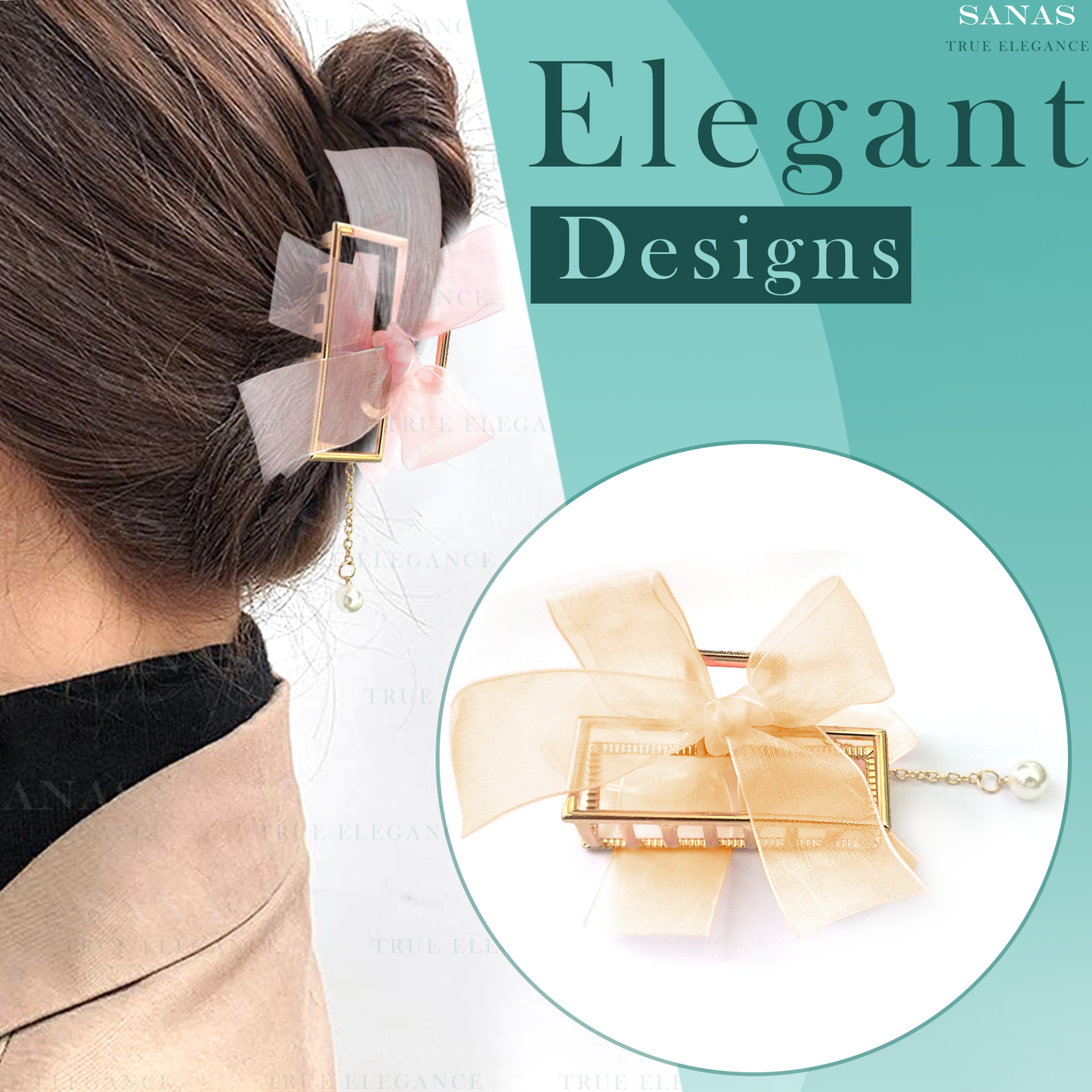 Sanas Hair Bow Metal Clips 3Pcs