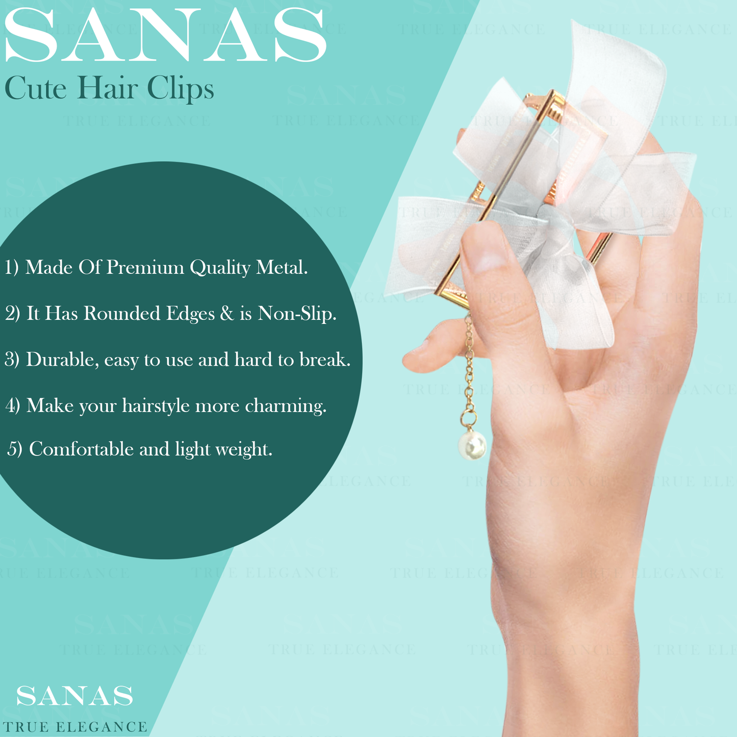 Sanas Hair Bow Metal Clips 3Pcs