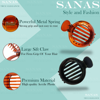 Sanas Round Alligator Bun Clip - 3Pcs