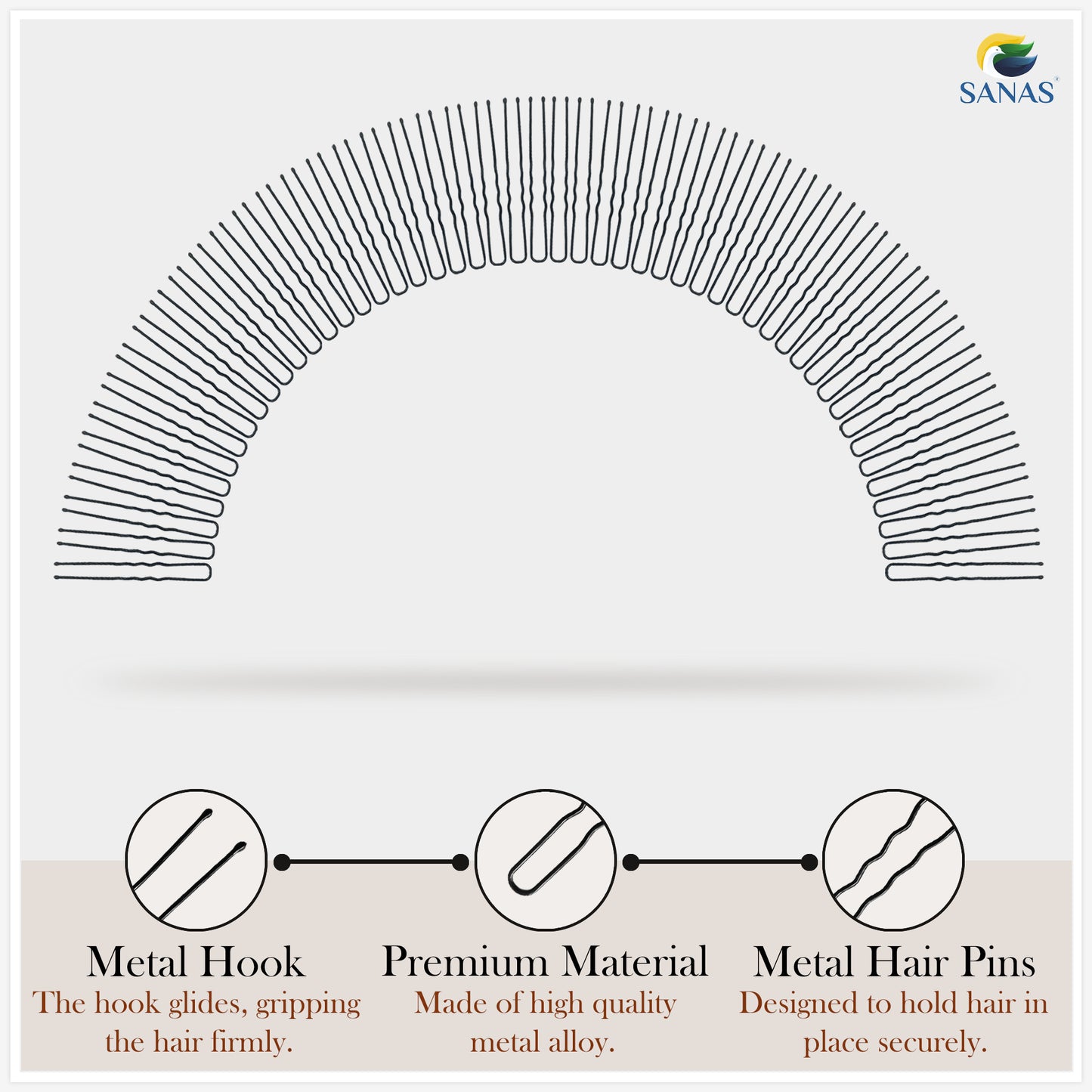 Sanas 100 pcs black U hair pins – strong bun pins for women and girls