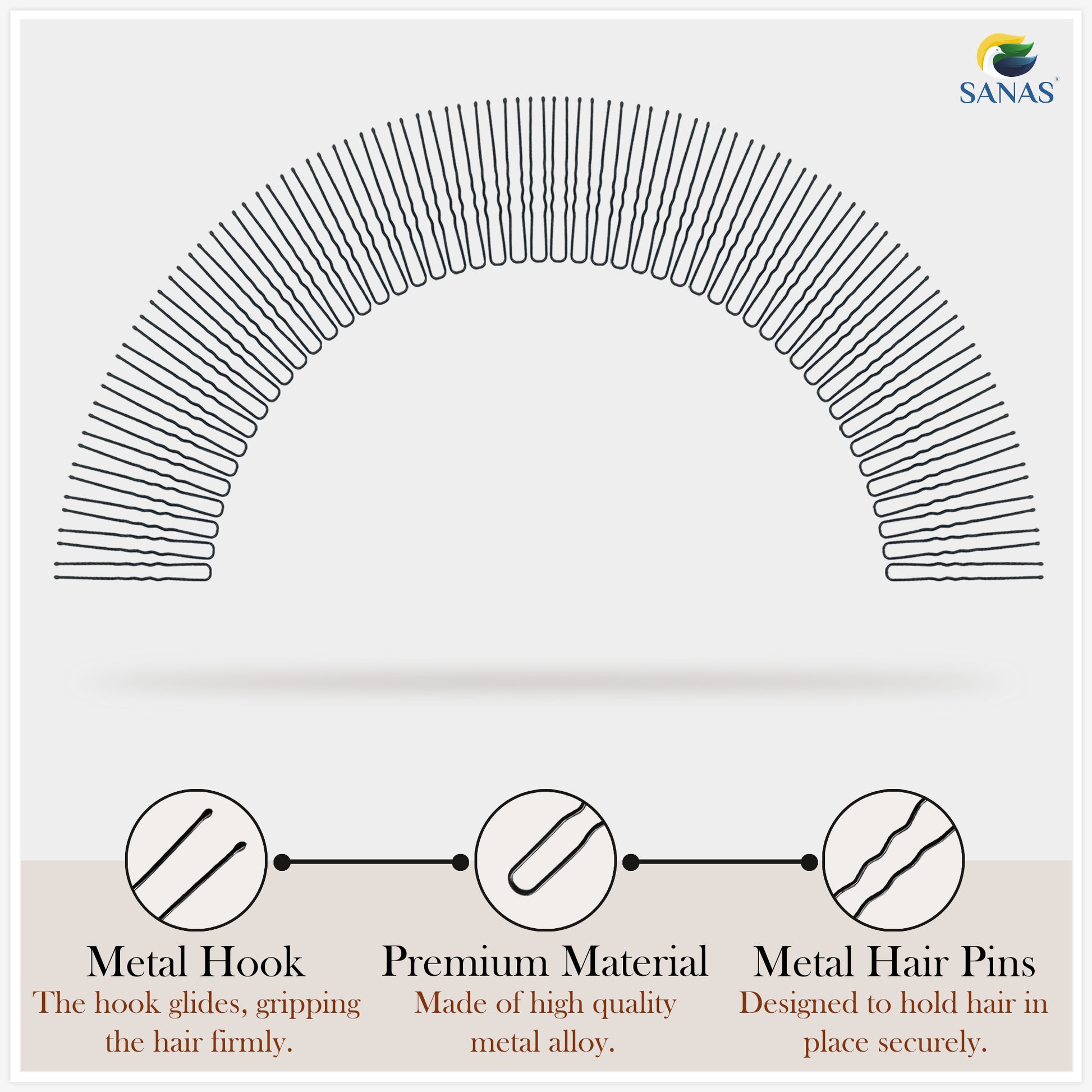 Sanas 100 pcs black U hair pins – strong bun pins for women and girls