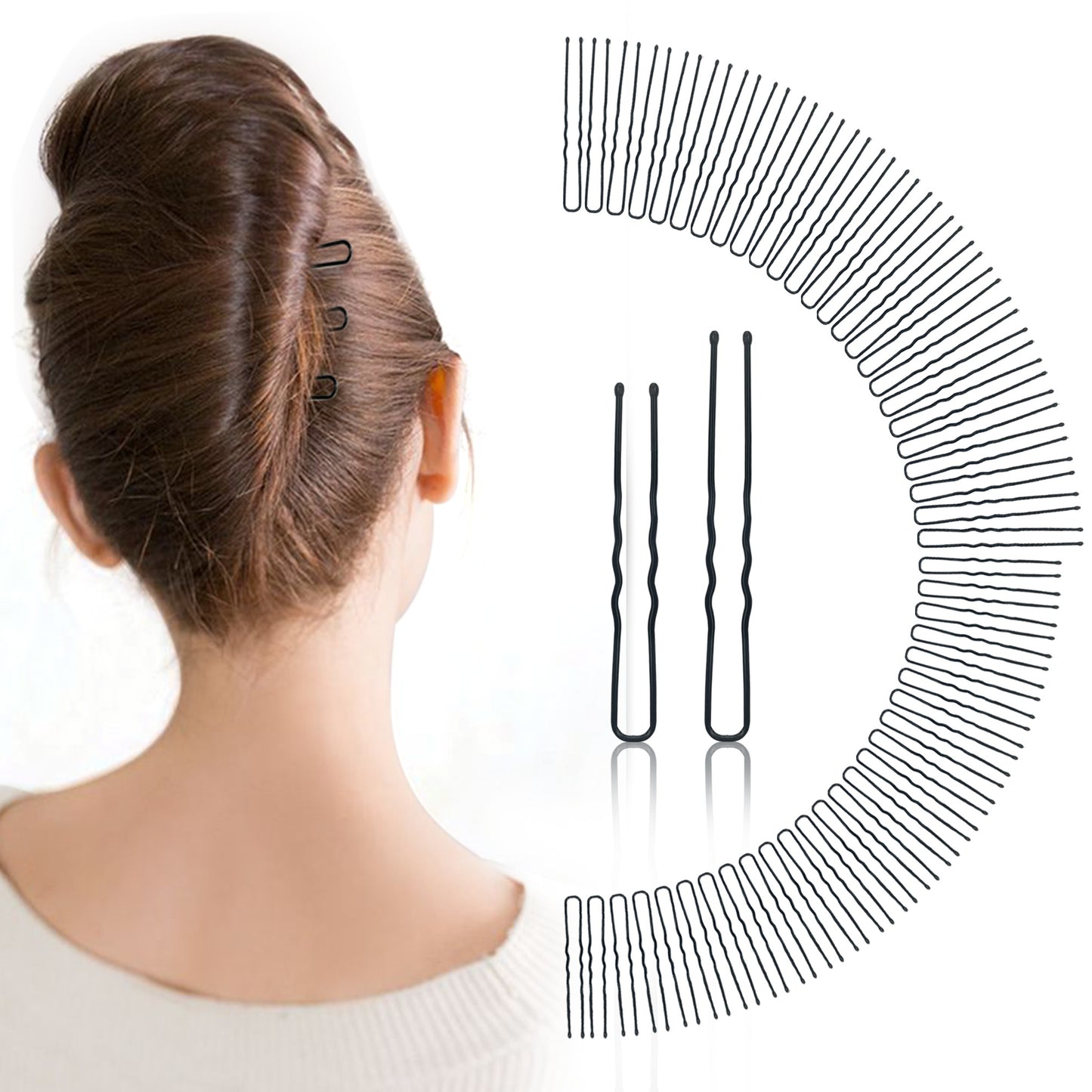 Sanas black U hair pin combo pack – professional bun pins for women and girls (100 pcs)