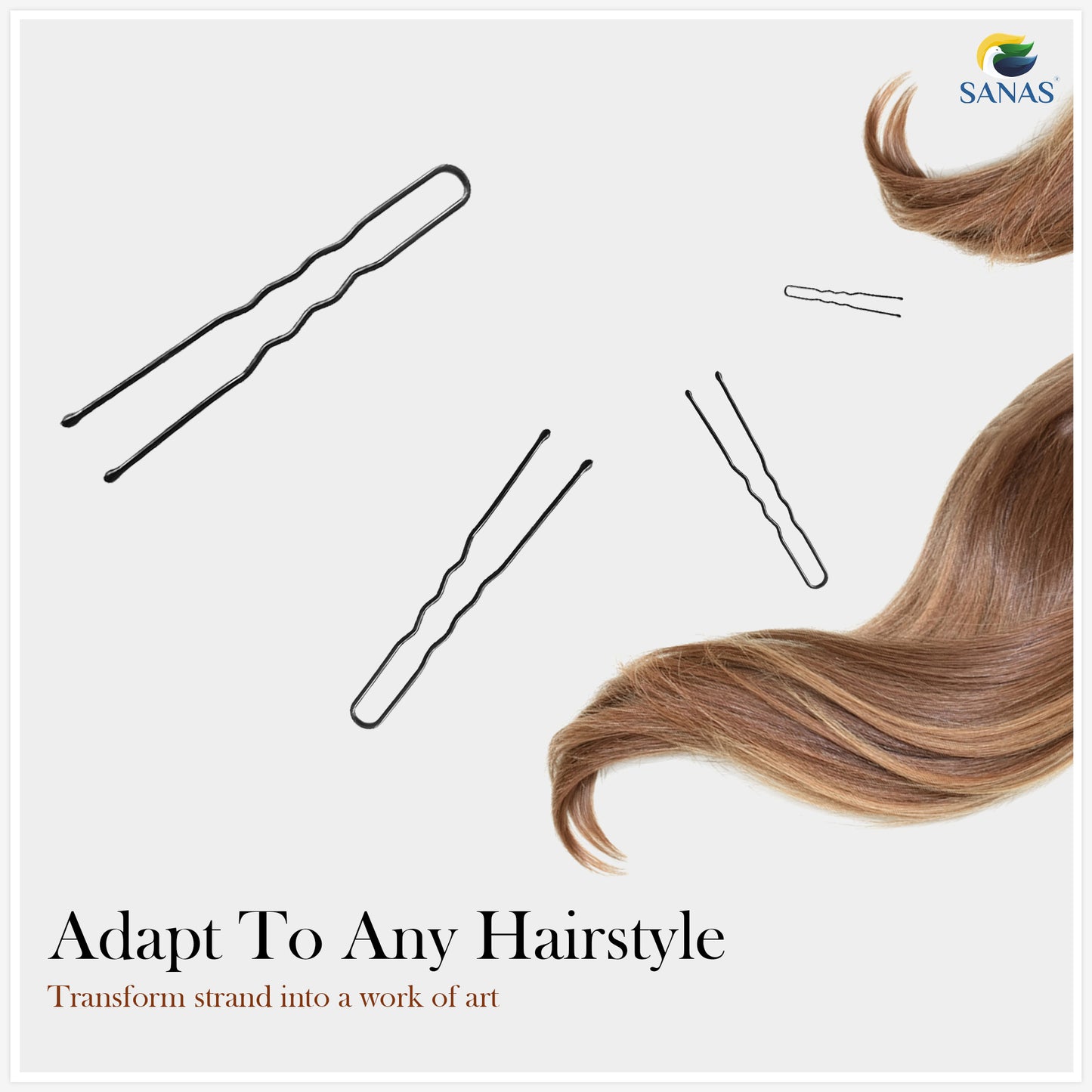 Sanas black U pin set – durable bun hair pins for women (100 pcs)