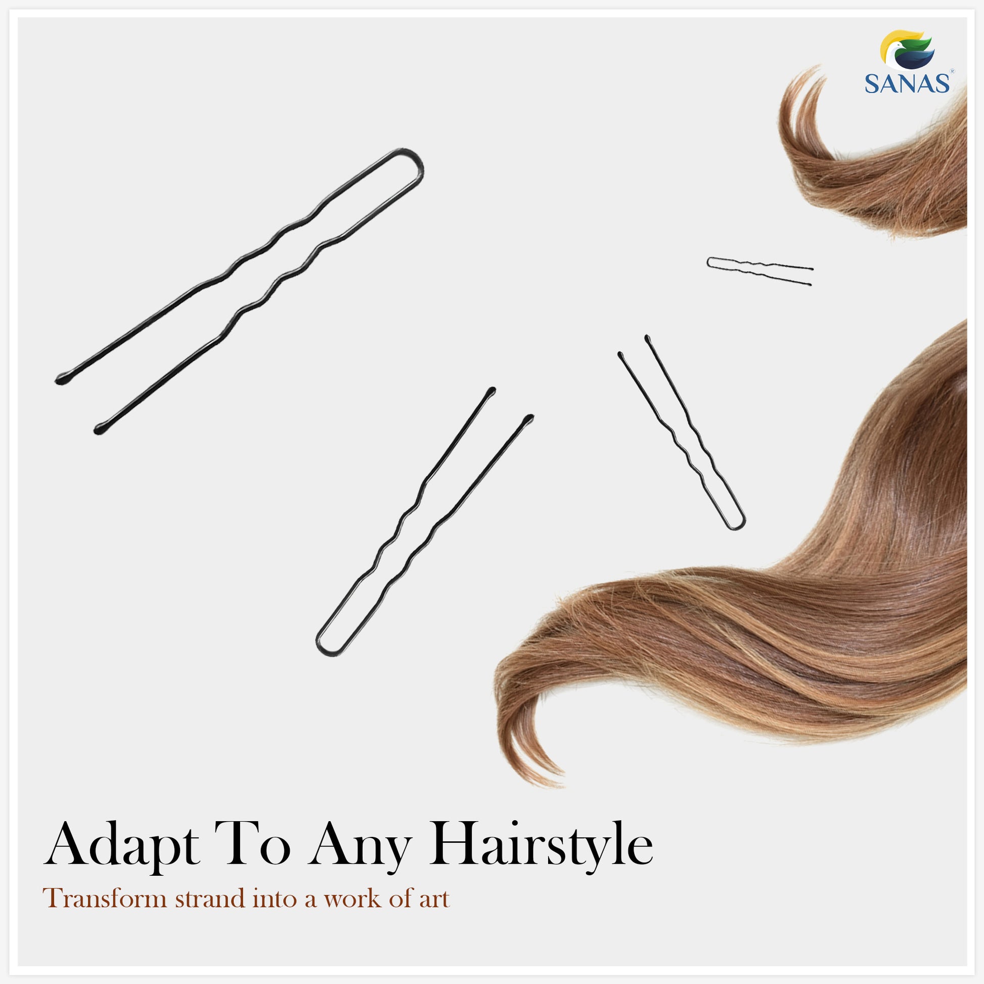 Sanas black U pin set – durable bun hair pins for women (100 pcs)