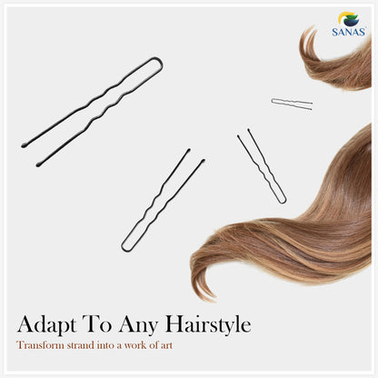 Sanas black U pin set – durable bun hair pins for women (100 pcs)