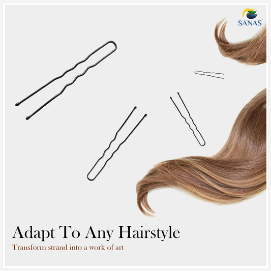 Sanas black U pin set – durable bun hair pins for women (100 pcs)