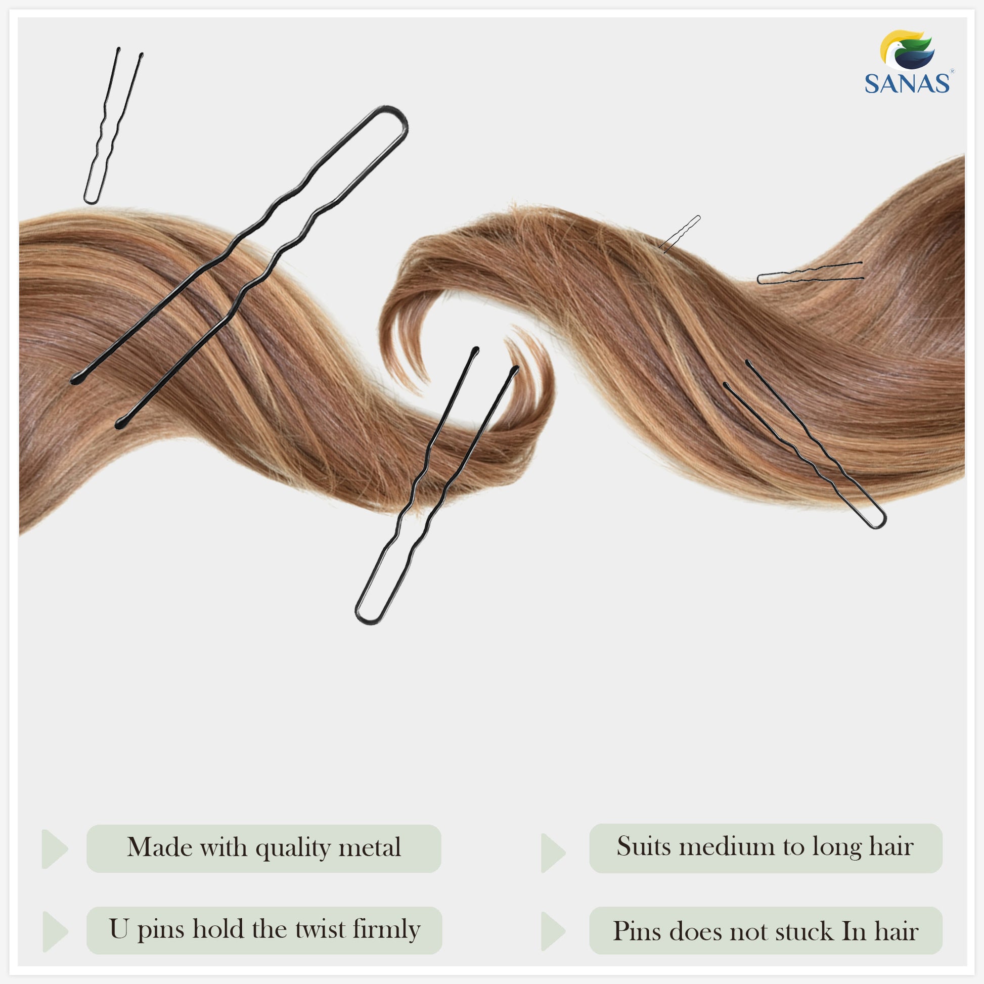 Sanas black bun pins U shape – hair styling pins pack of 100