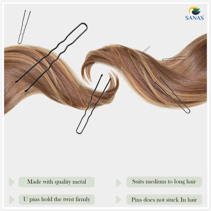 Sanas black bun pins U shape – hair styling pins pack of 100