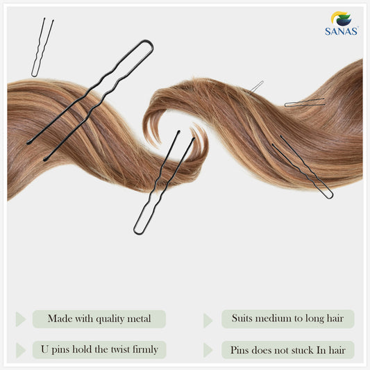 Sanas black bun pins U shape – hair styling pins pack of 100