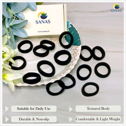 Sanas black hair ties elastic – reliable rubber bands, pack of 36