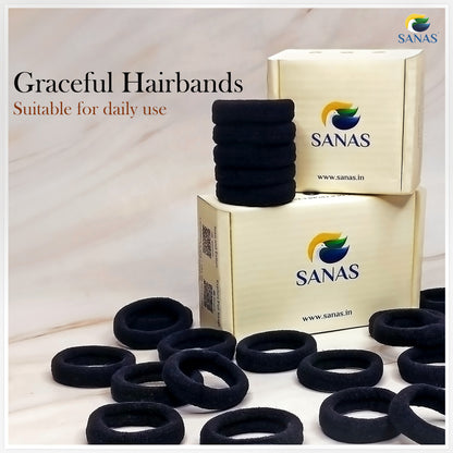 Sanas black rubber hair ties – soft stretchy bands for everyday hairstyles