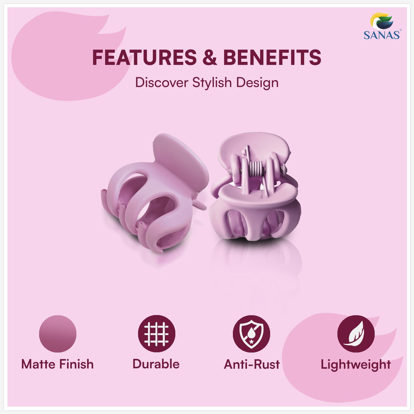 Sanas kids mini curve hair clip set – 10 small cute clips for girls