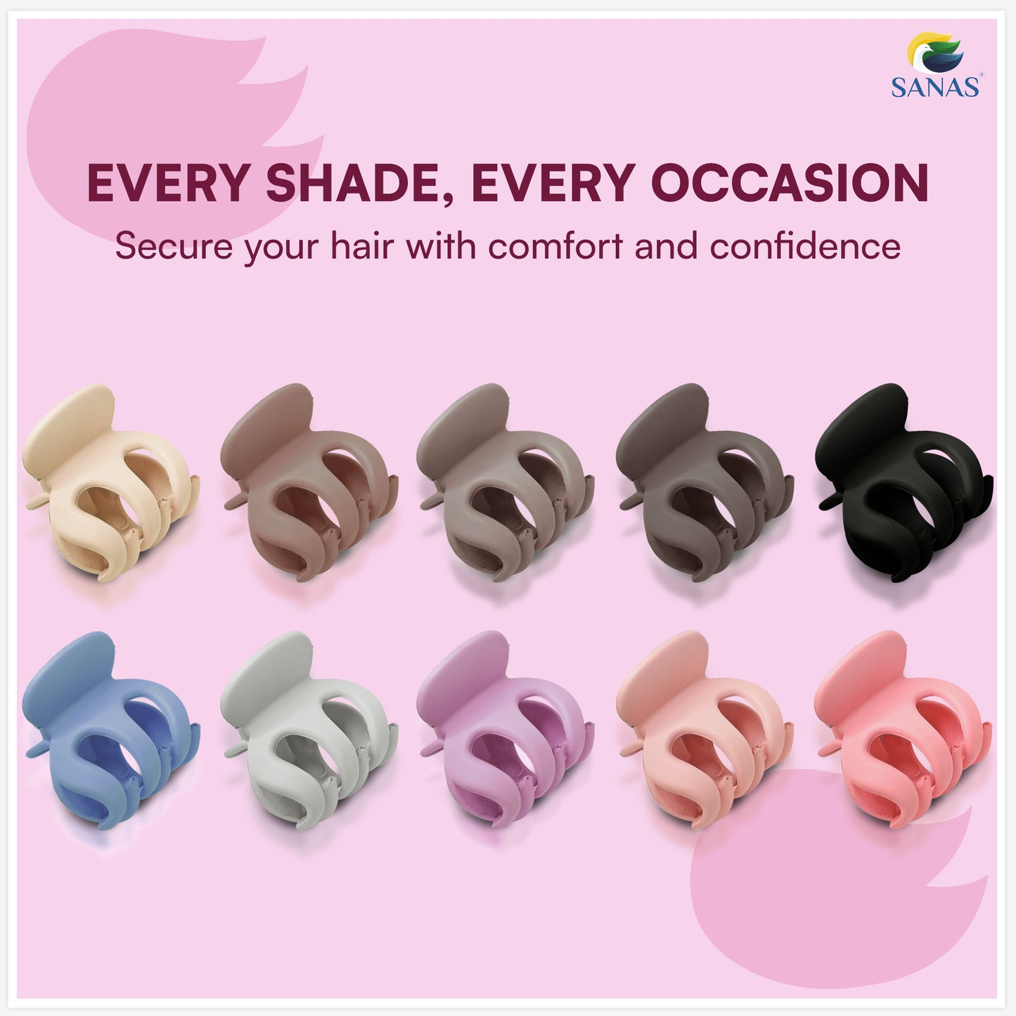 Sanas mini curve clip for girls – pack of 10 small hair clips kids hair accessories