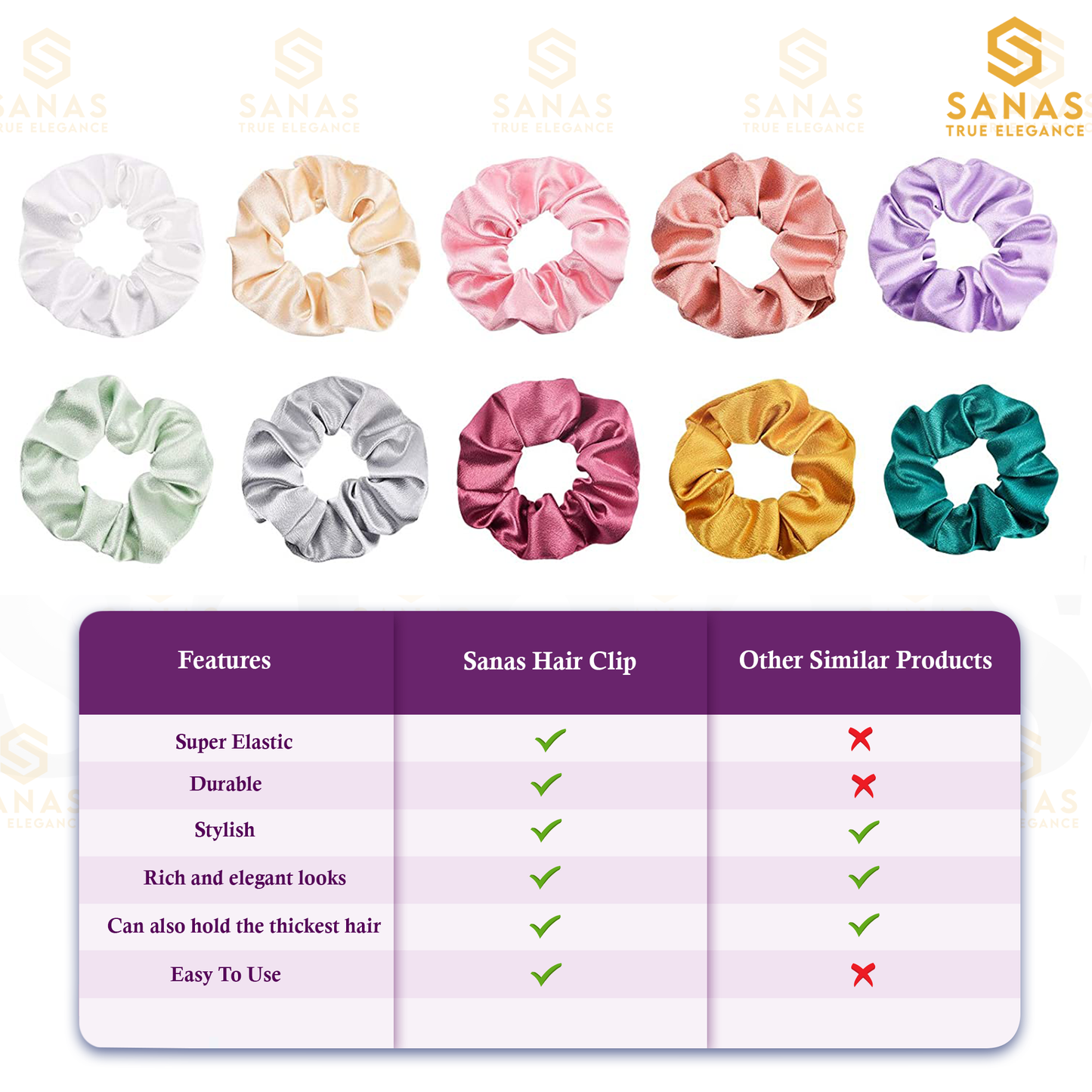 Sanas Scrunchies Satin Silk Combo 12 Pcs