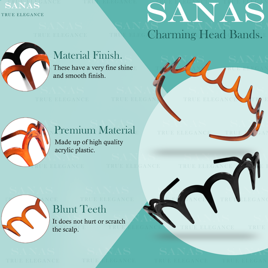 Sanas Long Teeth Hairband For Women - 4Pcs