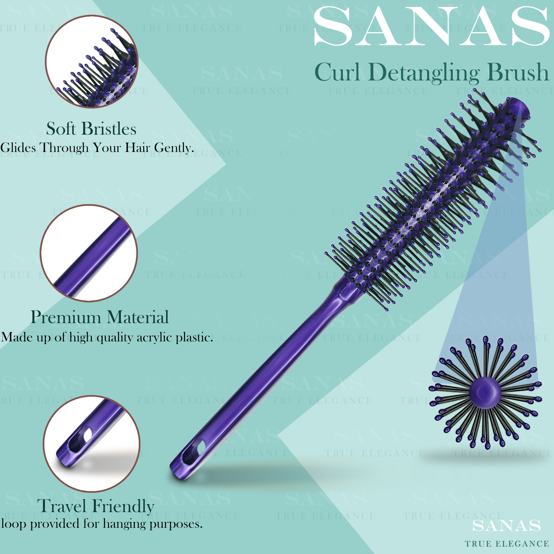Soft bristle round hair brush for styling