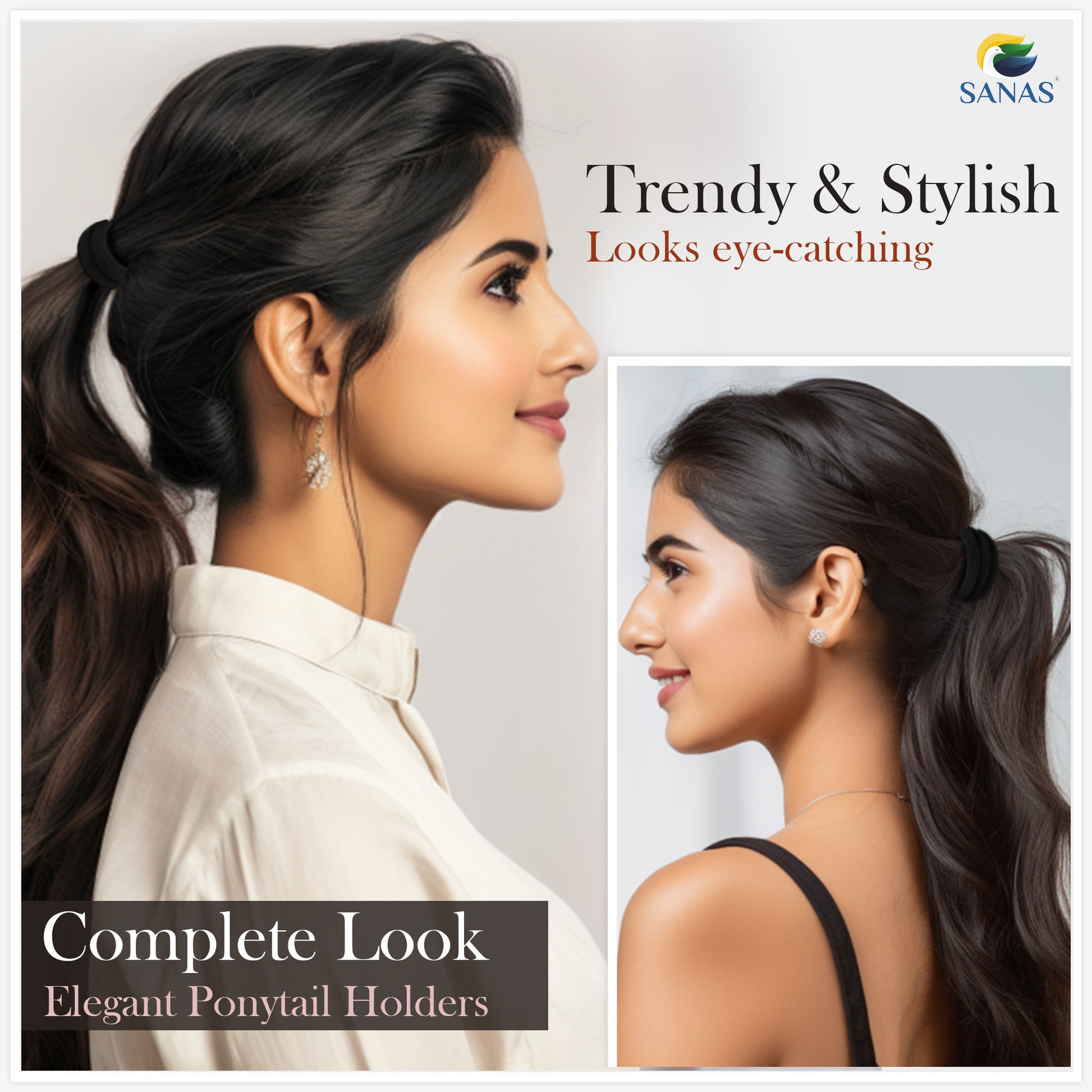 Strong black elastic hair ties for daily wear – Sanas 36 pcs